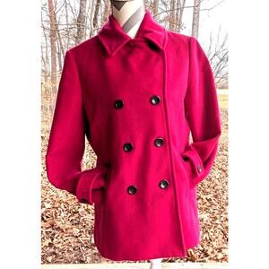 Lands End Pea Coat Wool Blend Pink Lined Double Breasted Jacket Women 10P VTG